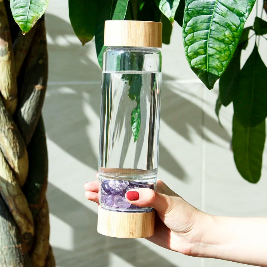 Outdoor Sport Glass Water Bottle - Large Diameter Crystal Natural Ore Bottles
