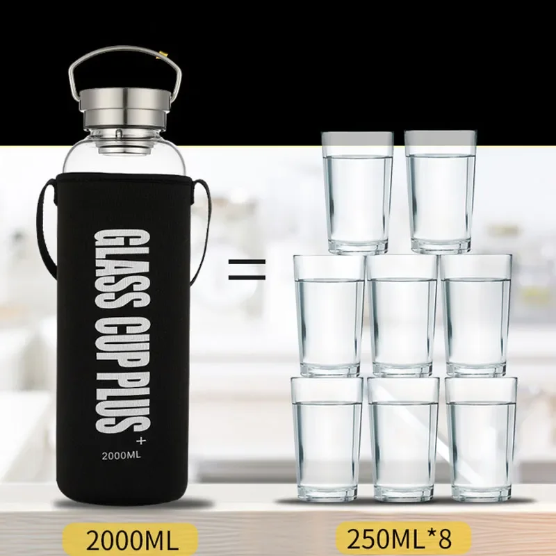2L Glass Water Bottle with Str - Outdoor Sport Glass Water Bottle 评论和价格